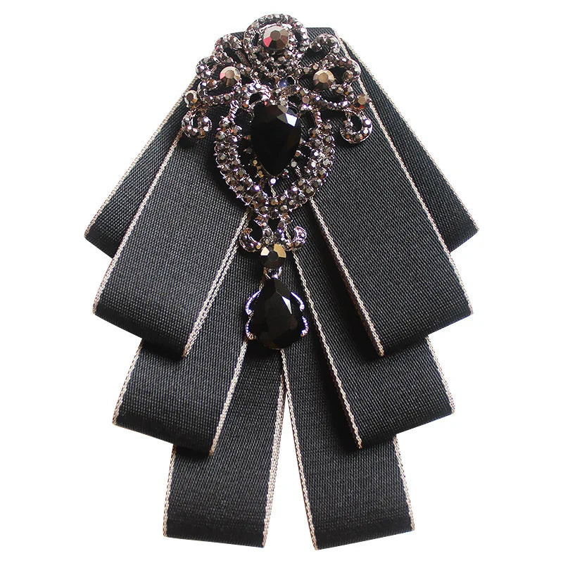 British Men Women Silk Satin Ribbon Bow Tie Cravat Luxury Groom Wedding Party Alloy Crystal Rhinestone Bowtie for Men