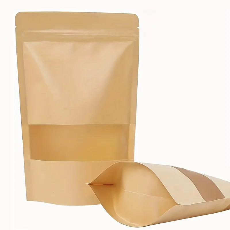 Custom Eco Friendly Brown Paper Food-Grade Matte Waterproof Kraft Bag Stand up Pouches with Clear Window