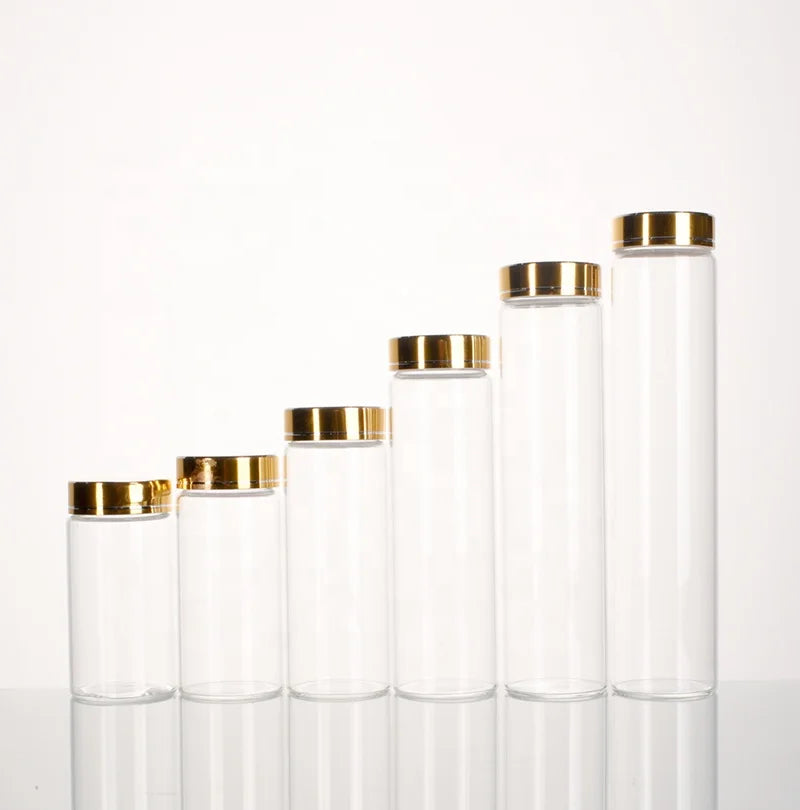 Ru Star Wholesale Clear Empty D47mm Straight High-Borolic Storage Vial Bottle with Golden Coil Lid