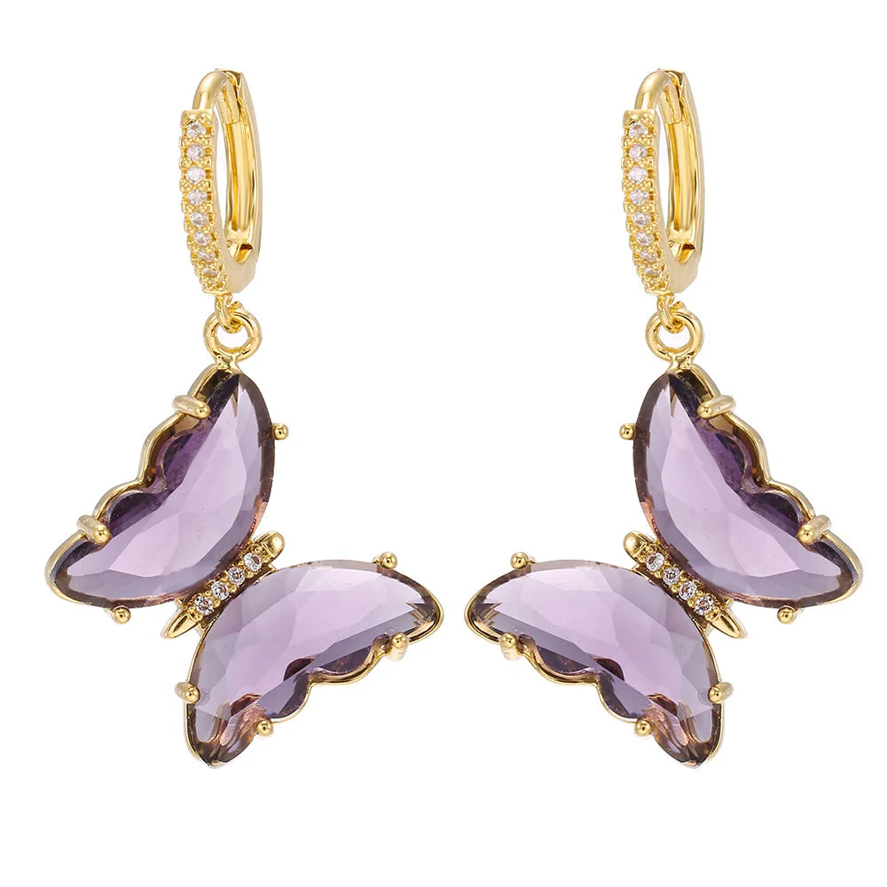 Hot Jewelry Fairy Diamond Glass Butterfly Huggie Ear Buckle Temperament Zircon Women Crystal Pendant Drop Dangle Earring
