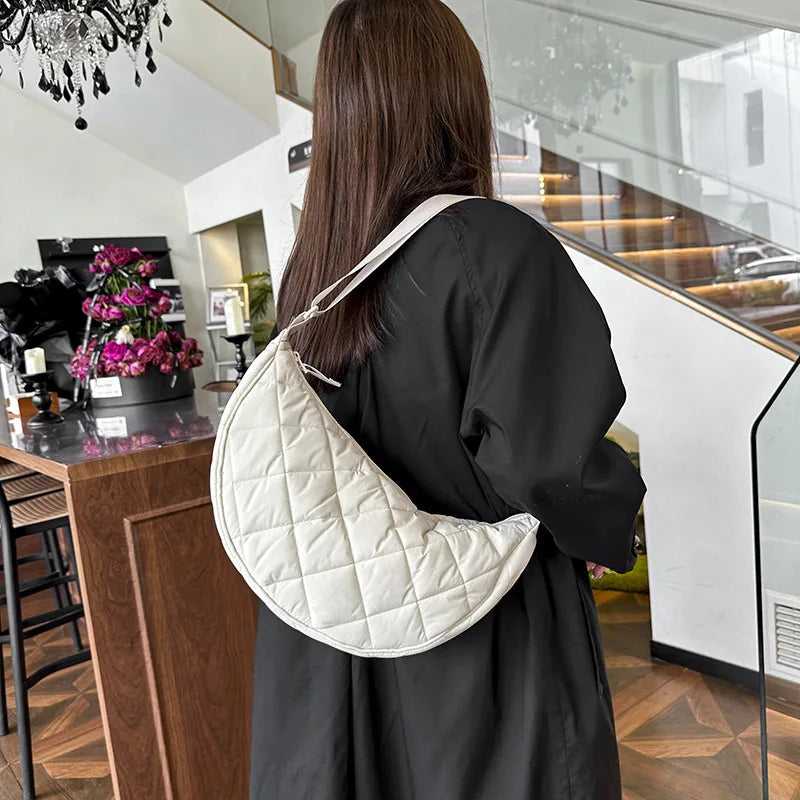 Waterproof Soft Nylon Women Crossbody Bags Diamond Quilted Ladies Hobos Shoulder Bag Solid Color Commuter Female Handheld Tote