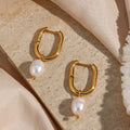 Dreamshow Women Jewelry Gold Plated Fresh Water Pearl Drop Earring Stainless Steel Jewelry Wholesale
