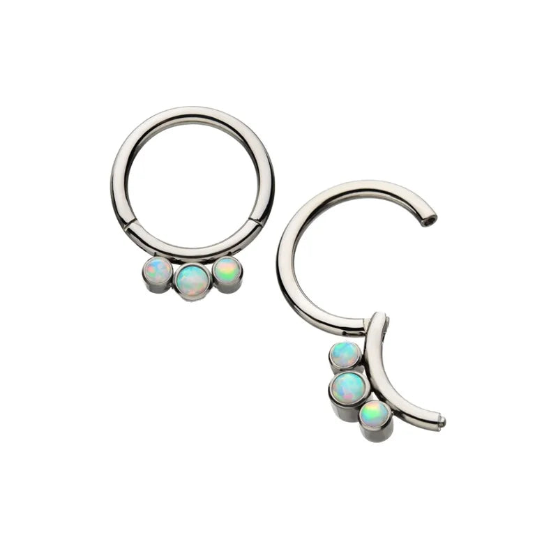 G23 Titanium Simple Hinged Hoop Segment Ear Ring with 3 Opal Studs Piercing Jewelry Rings