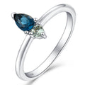 YILUN Rhodium Plated Pear London Blue Zircon and Round Yellow Sapphire 925 Sterling Silver Promise Ring for Women