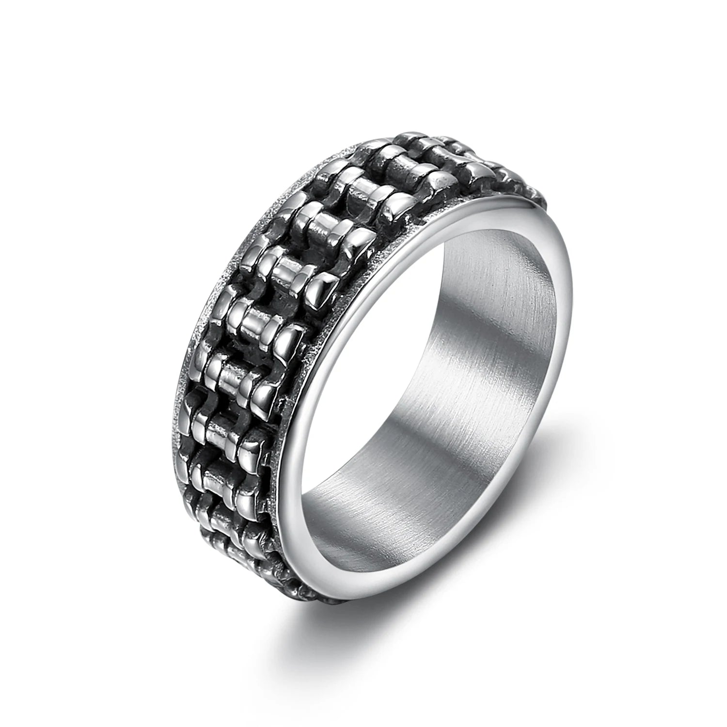 Custom Casting Jewelry 316 Stainless Steel Vintage Silver Motorcycle Chain Link Biker Rings for Men Women