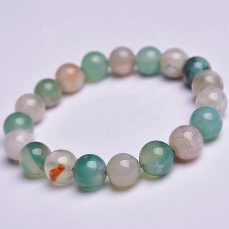 Wholesale Natural Quartz Bead Bracelets Green Sakura Cherry Blossom Flower Agate Crystal Bracelet
