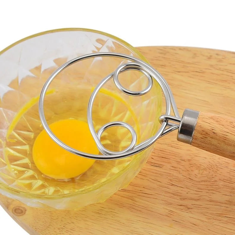 Stainless Steel Danish Dough Whisk Dutch Style Bread Dough Hand Mixer Wooden Handle Kitchen Baking Tools Artisian Blender