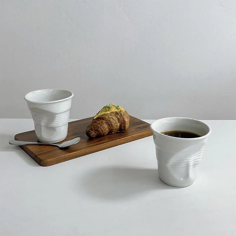 Madou Novelty Design Ceramic Coffee Cup Creative Hand Pinch Irregular Crinkle Style Wholesale Ceramic Cups