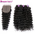 Dream Ice's Deep Wave Full Head Human Blend Closure Human Hair Blend Bundles Curly Blend Human Hair Body Wave Curly Big Closure
