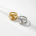 YF6217 Wholesale Waterproof Jewelry 18k PVD Gold Plated Stainless Steel Oval Zircon Chunky Ring for Women Daily MegaBDM