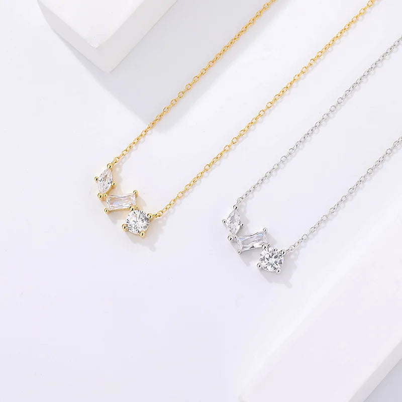 Luxury Vintage Cubic Zircon Pendant Necklace Europe Hot Selling Sterling Silver Square Diamond Choker Necklace for Women