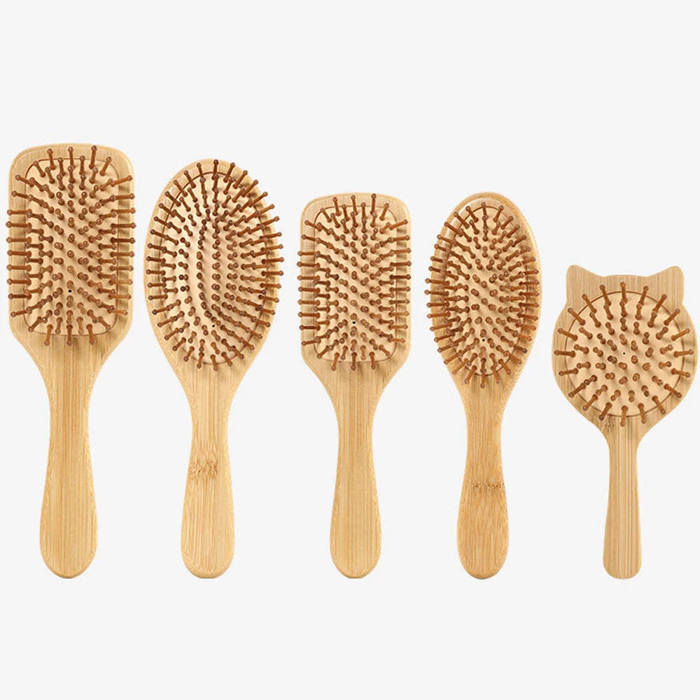 Manufacturer Custom Eco-Friendly Natural Bamboo Scalp Massager Hairbrush Set Hair Growth-Detangling Comb Portable