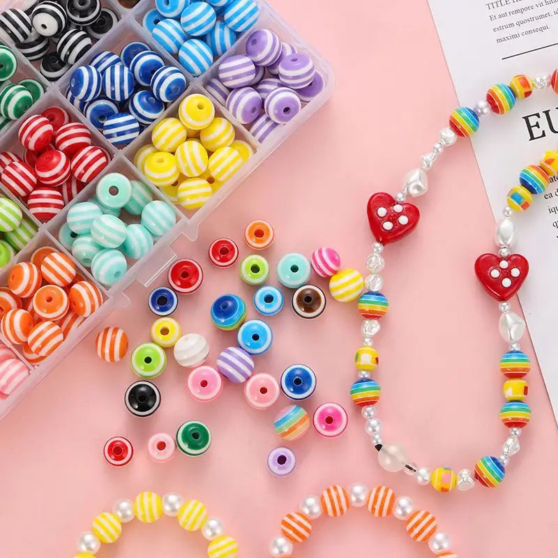 8mm 10mm  rainbow Stripe Round Chunky Gumball Beads Acrylic Bubblegum Beads for Pen Jewelry Making Beading Supplier