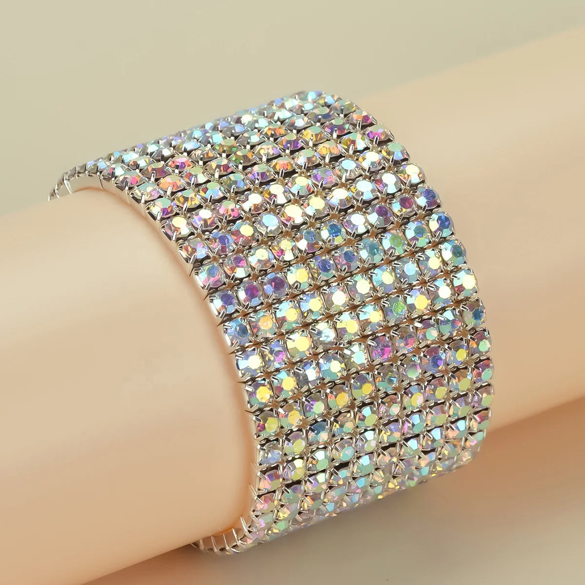 South African Colored Crystal Bracelets Women Wide Shiny Full Diamond Bracelet African Bridal Jewelry