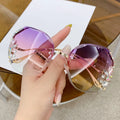 Trendy Metal Ladies Rimless Rhinestone Square Bling Women Diamond Cut Glasses Custom Glitter Sunglasses Bling Mirrors Rhinestone