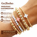 Go2boho Waterproof Elastic Non Tarnish 18K Gold Plated Copper Small Round Bead Stretch Bracelet Minimalist Jewelry for Women