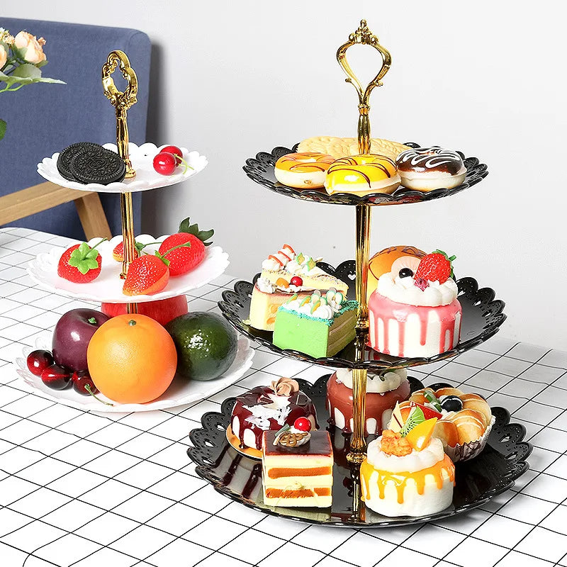 European-style Double-layer Shelf Ceramic Fruit Cake Dessert Plate Desktop Decoration Multi-function Storage Tray