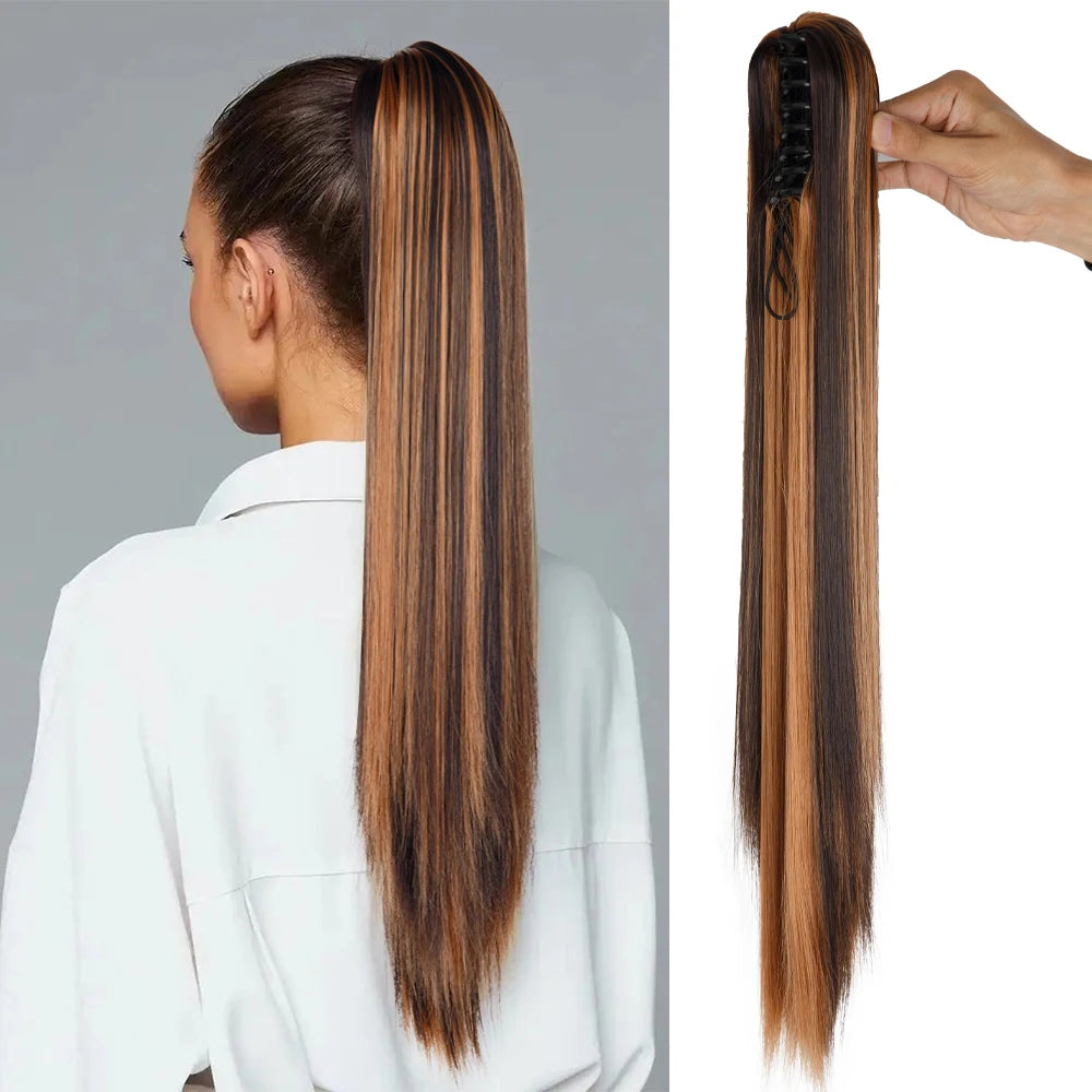 21 Colors 130g 22inch Thick Long Ponytail Extensions Fake Hairpiece Drawstring Claw Clip in Ponytails Straight Synthetic Hair
