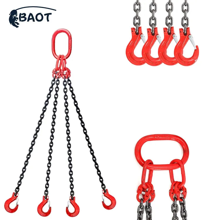 Four Legs Chain Master Link G80 Alloy Steel Heavy Duty Conveyor Chain Lifting Hoist Welded Chain Sling 13200 Lbs Load Capacity