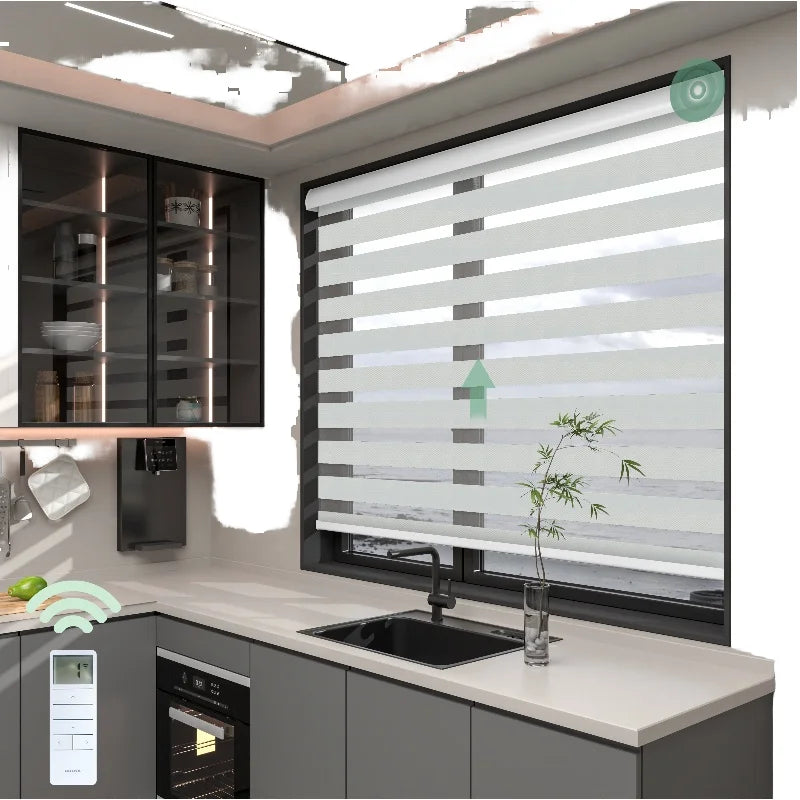 Zebra Window Blind Manufacturer's French Window Soft Gauze Curtains Day and Night Semi-Blackout Fabric Blinds Plain Technique