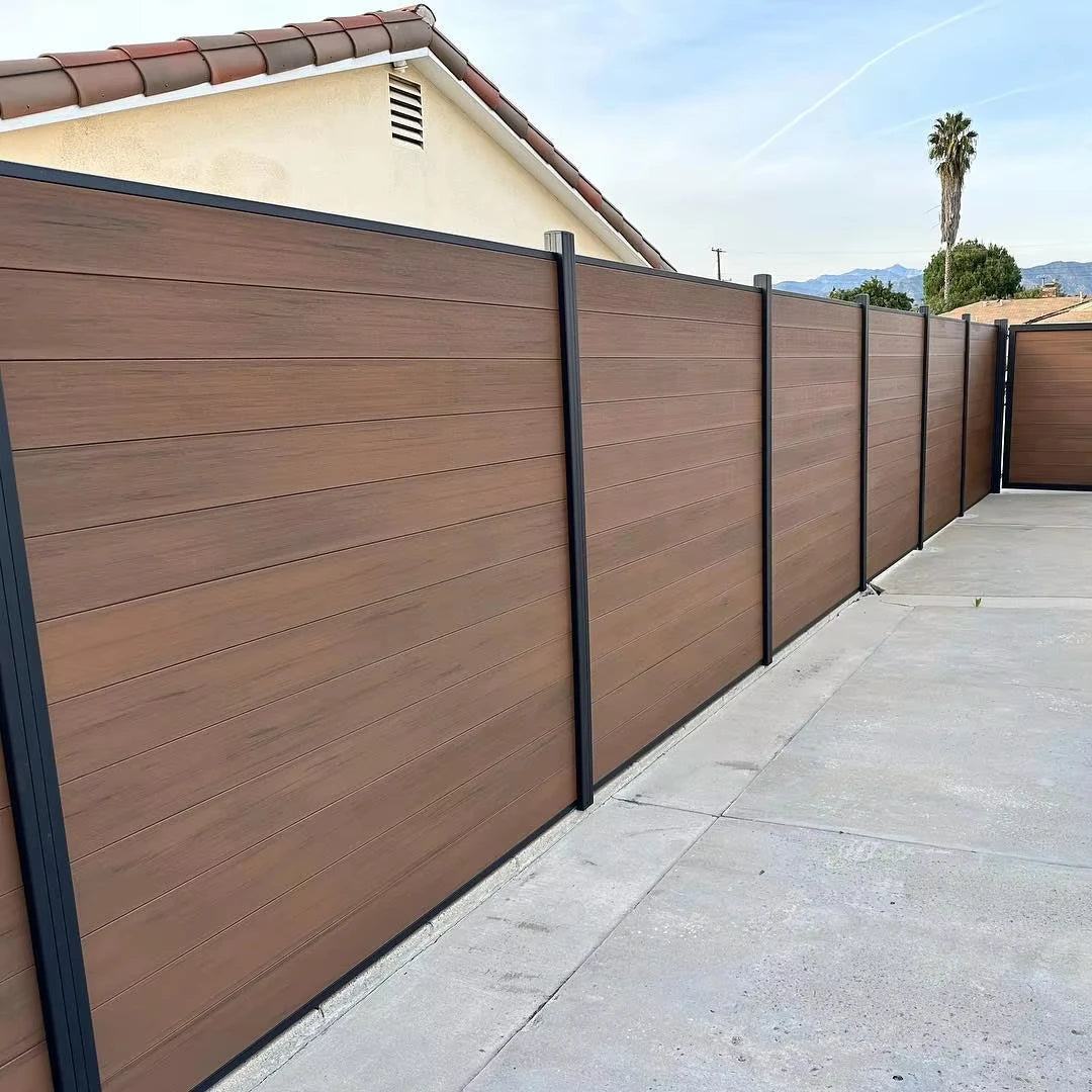Outdoor Aluminum WPC Garden Fence Horizontal Black Aluminium Post Waterproof Boards Pressure Treated Wood 3D Model for Home Use