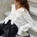 Enyami Spring Autumn 2025 Chic Elegant Chiffon Lapel Long Sleeve Knot Lady Shirt Tops Office Women White Blouses
