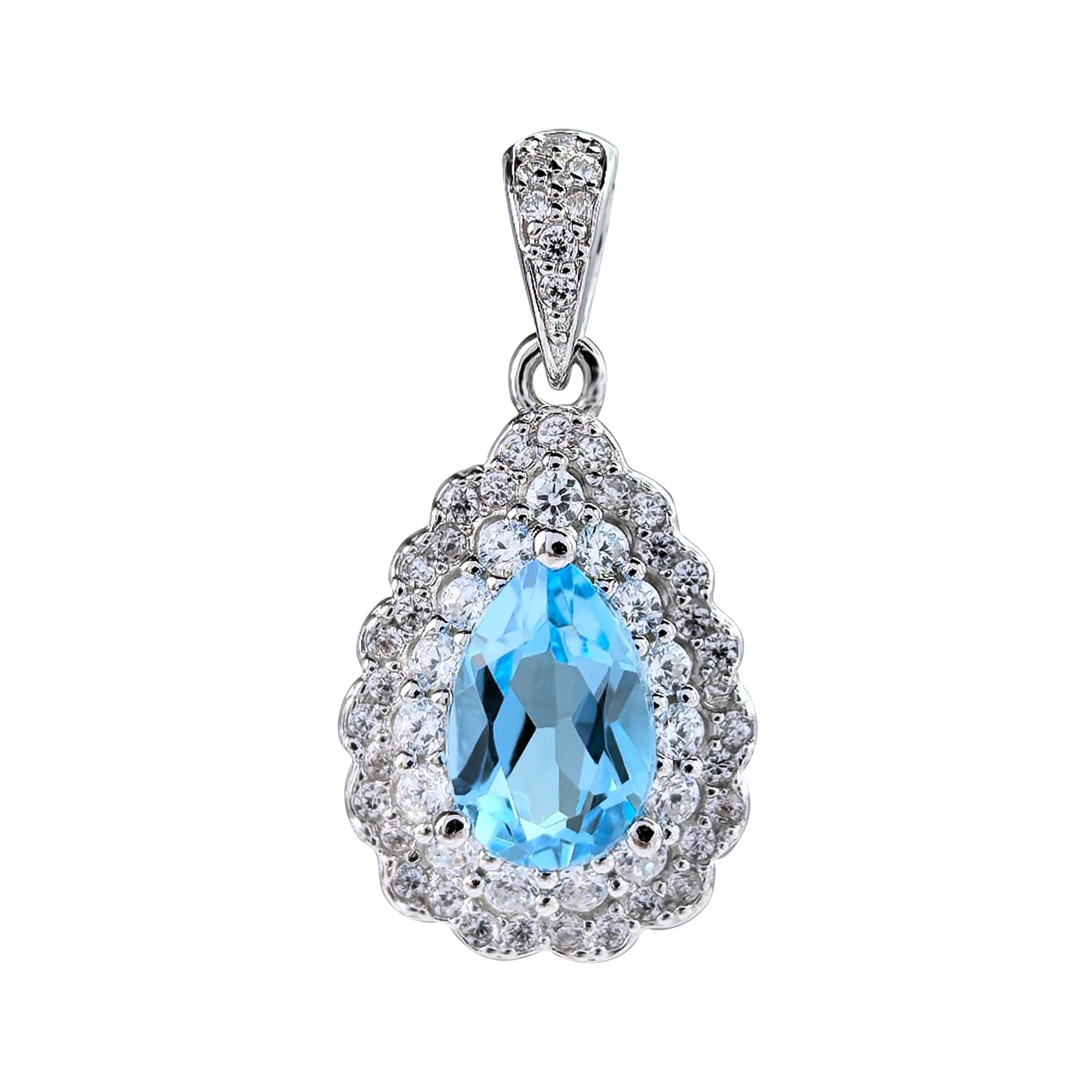 Classical 925 Silver Rhodium Plated Natural for Swiss Blue Topaz Pendant for Women Anniversary Gift Charm Pendants Type