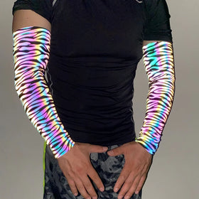 rainbow Reflective zebra Pattern Sun UV protection Cool Outdoor Sport Arm Sleeve Cover for Men Cycling Riding Basketball Fishing