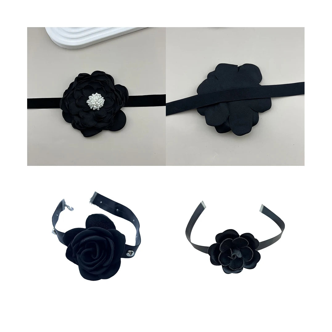French 10cm Black Large Pearl Flower Rose Choker Necklace Neck Flower Flower Choker Necklace