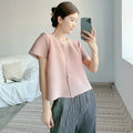 Summer New Women's Pleated Small Coat Short Sleeve Thin Cardigan Single Breasted Top