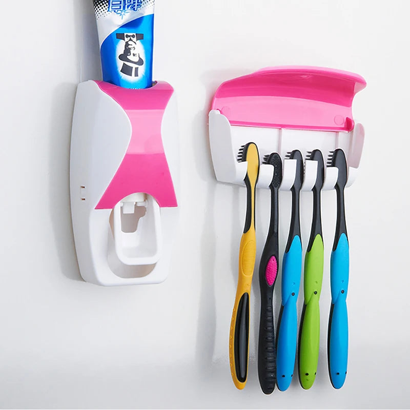 Customized Home Plastic Bathroom Set Automatic Toothpaste Dispenser Wall Mounted Toothbrush Holder Eco-Friendly Colorful Logo