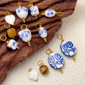 Custom Made Ceramic Pendant Handmade Painting Ceramic Porcelain Flower Vintage 18k Gold Charm for DIY Jewelry Necklace Bracelet