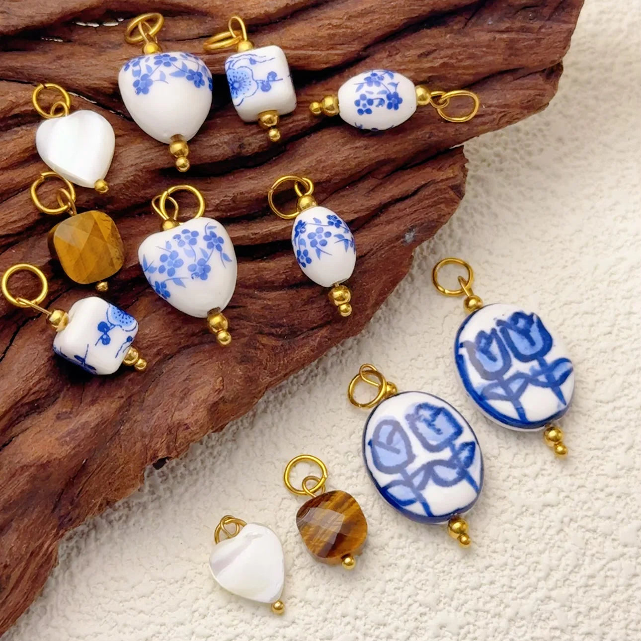 Custom Made Ceramic Pendant Handmade Painting Ceramic Porcelain Flower Vintage 18k Gold Charm for DIY Jewelry Necklace Bracelet
