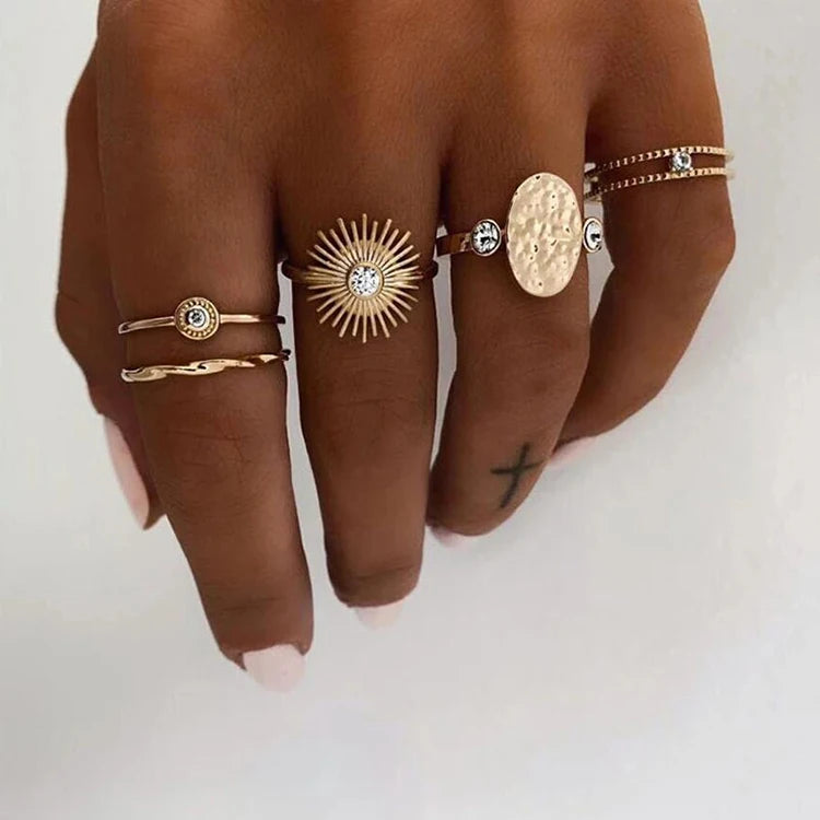 Bohemian Vintage Buddha Statue Charm Ring Wedding Jewelry Rings Set for Women