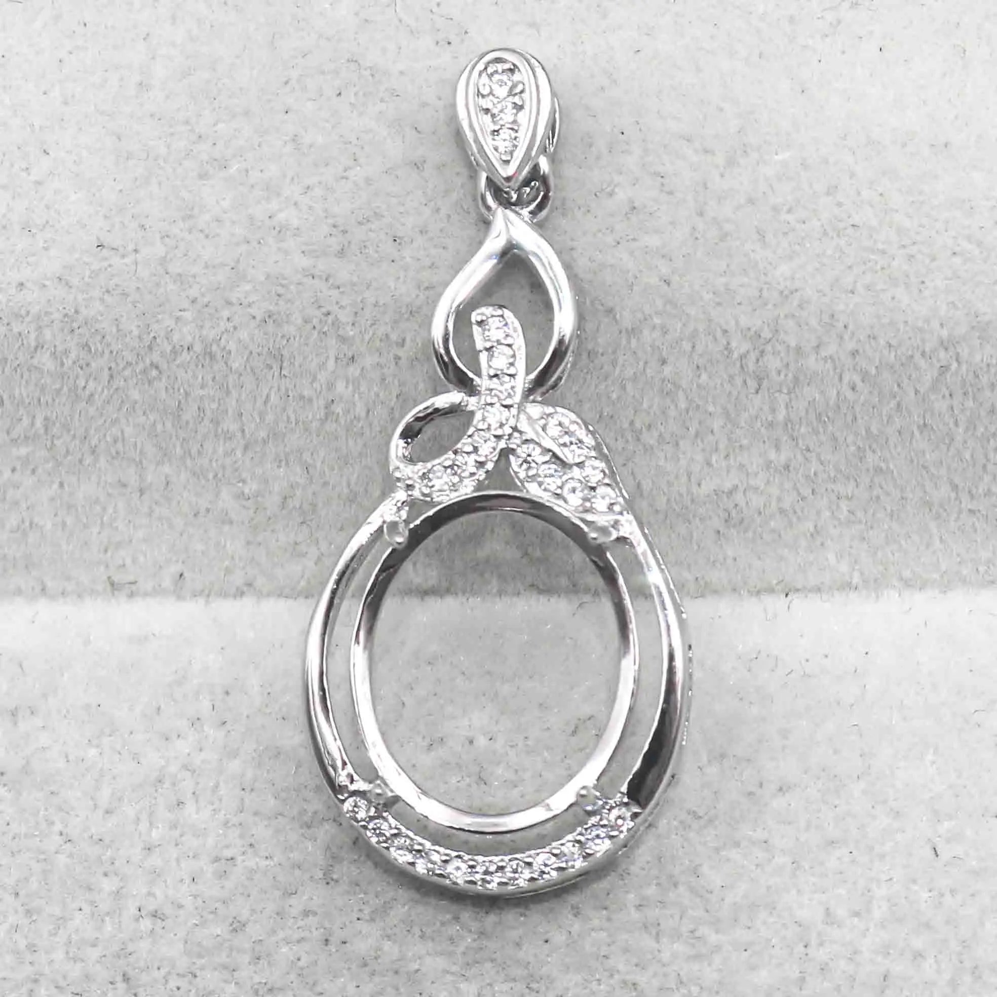 Sterling Silver 11*13mm Semi Mount Pendant Empty Frame Blank Support Setting S925 Base Holder Without Center Stone for DIY Inlay