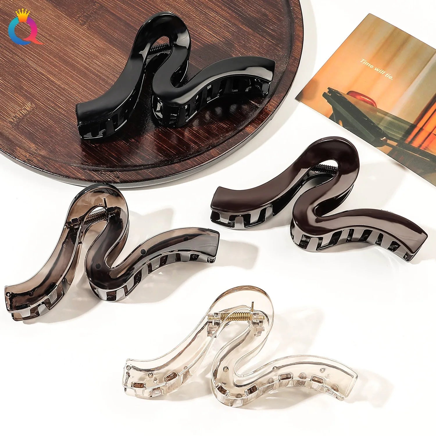 QIYUE Large Solid Color Geometric Wavy Hair Claw Clip Moon Hair Claw Clips Women's Hair Accessories