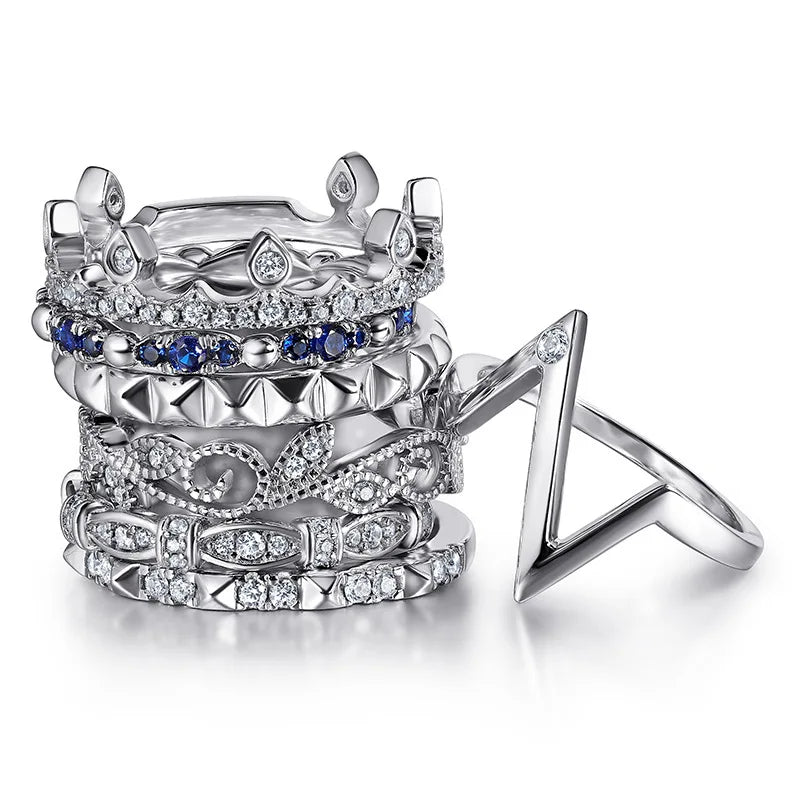 Fine Jewelry Eternity Rings Full-diamond Jewelry Rhodium Plated Non Fading Jewellery Engagement Wedding Rings 925 Silver