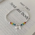925 Sterling Silver Colorful rainbow Beaded Adjustable Trendy Heart Charm Beaded Bracelet