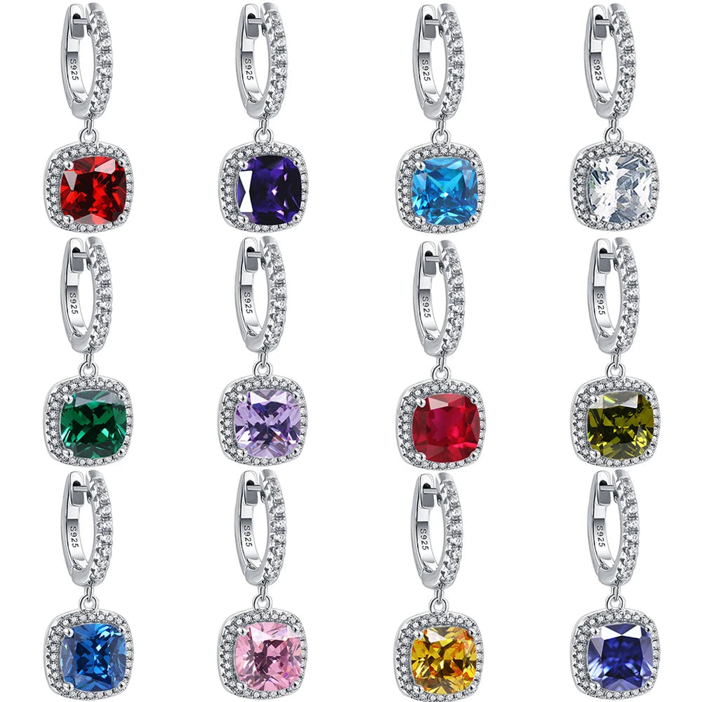 Silver Hoop Earrings Women Jewelry Birthstone CZ Rhodium Plated 925 Silver Earrings