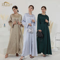 Loriya New Style Islamic Clothing Women Satin Traditional Muslim Clothing Accessories 2 Piece Abaya Set Plain Abaya