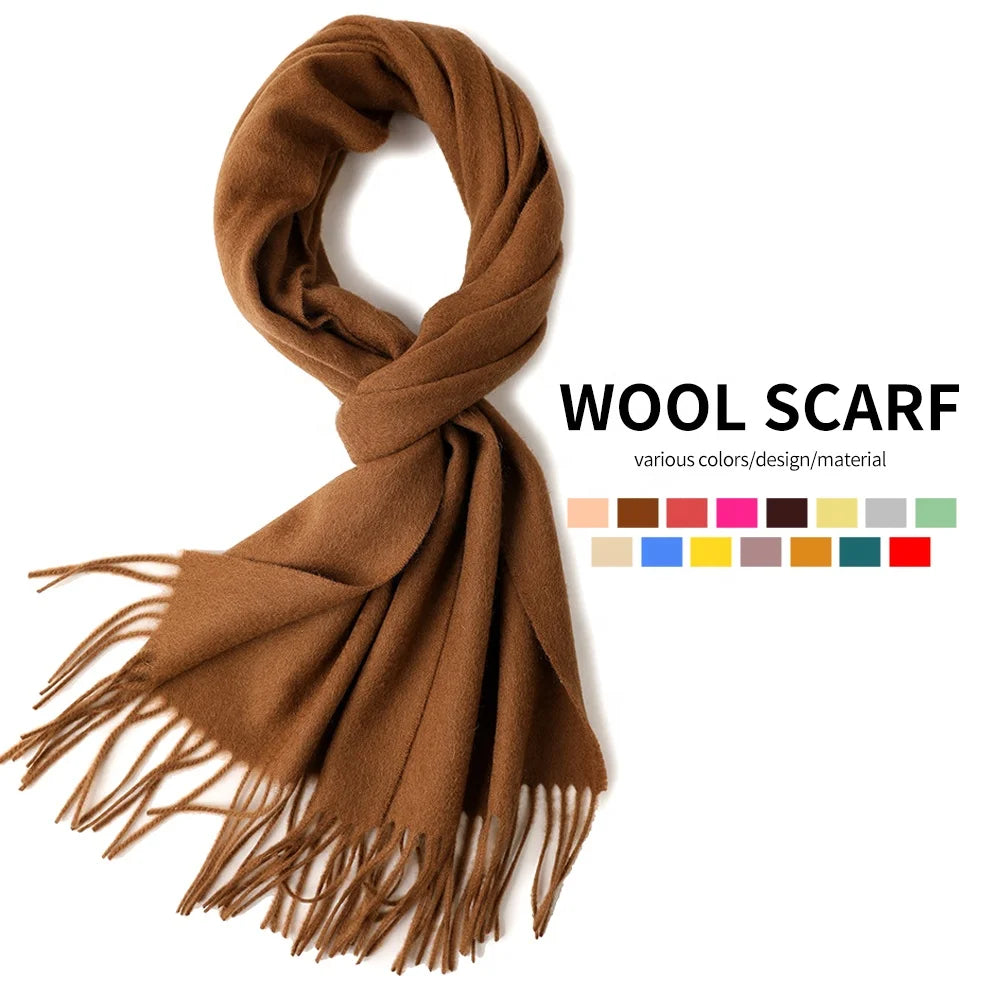 Designer Luxury Long Tassel Pashmina Wool Scarf for Women Custom Logo Winter Ladies 100% Cashmere Scarves Shawls