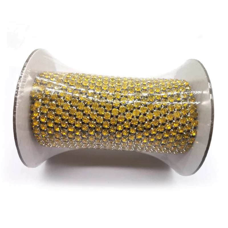 Rhinestones Trim Yard Silver Gold Citrine Crystal Rhinestone Cup Chain for Dress Garment