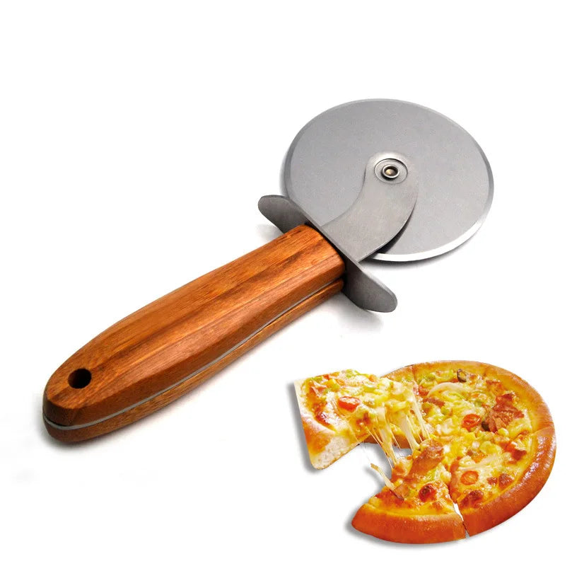 Single Wheel Pizza Cutter with Wooden Handle Metal Cake Roller Cutter Baking Tool for Pizza & Cake MegaBDM