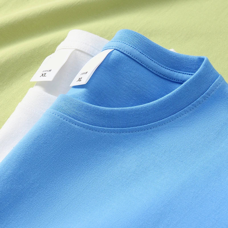 Spring Summer New Cotton 220 GSM Short Sleeve Men Heavy Oversized Black Loose Vintage T Shirt