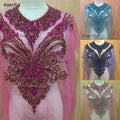 Keering Colorful Handmade Beaded Shiny Silver Gold Crystal Beaded Rhinestone Bodice Applique for Dress WDP-352
