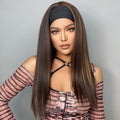 Dark Brown Highlight Headband Synthetic Wigs Long Straight Heat Resistant Headband Hair Wig for Women Daily/Cosplay Wig Headband