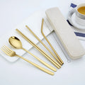 Stainless Steel 304 Fork Spoon Chopsticks Cutlery Straw Set With Wheat Box