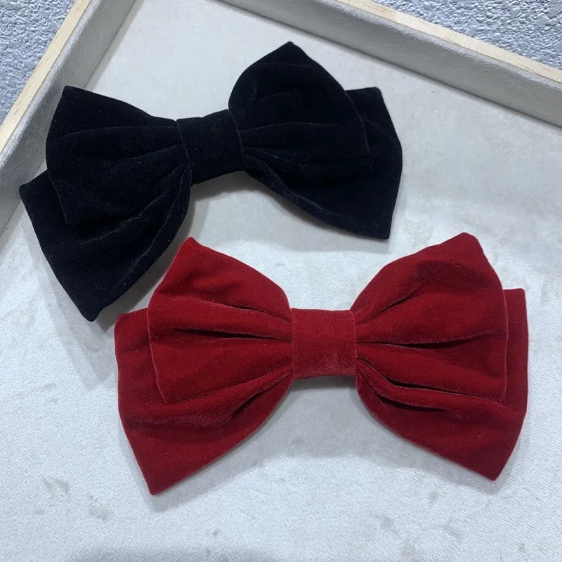 Vintage Black Velvet Large Bow Hairpin Sweet Style Girl's Big Bowknot Hair Clip Accessories