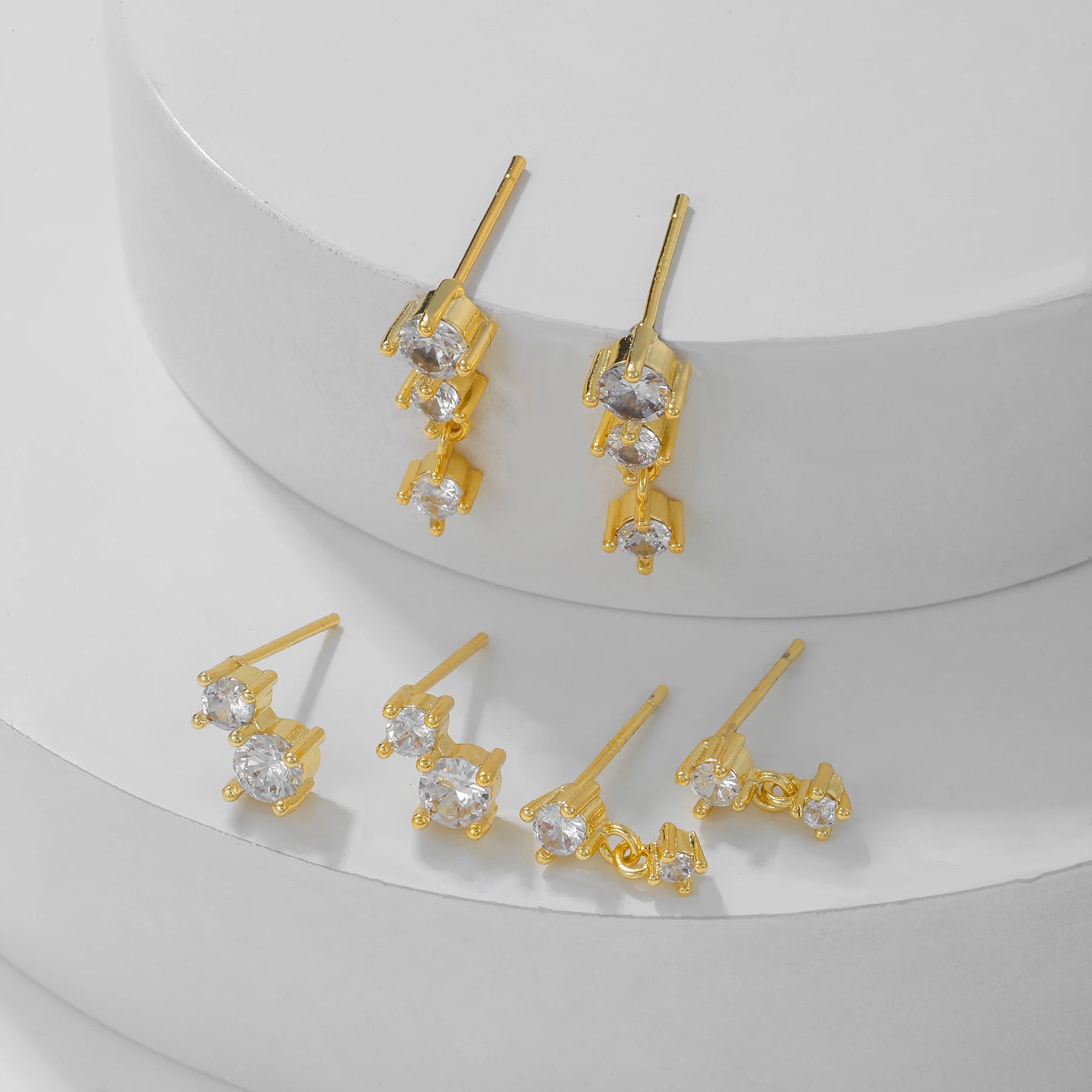 6pcs Sophisticated 18K Gold Plated Waterdrop CZ Earrings S925 Silver Modern Jewelry for Women Stud