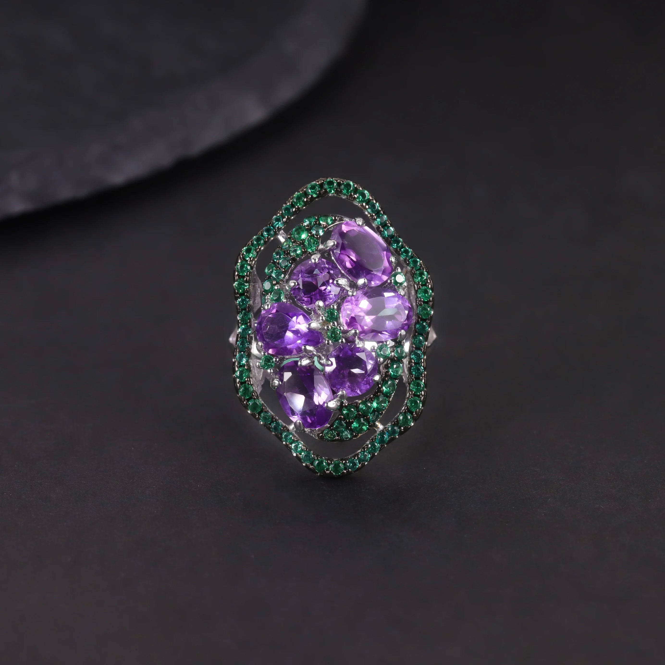 W0435 Abiding Jewelry Factory Direct Sale S925 Sterling Silver Natural Multi Amethyst Gemstone February Birthstone Ring
